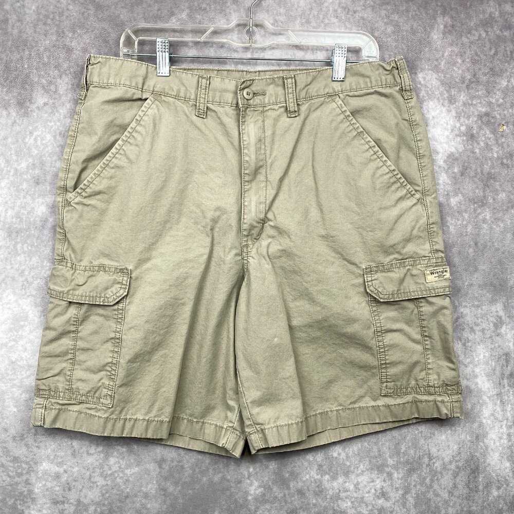 Wrangler Cargo Shorts Mens 36 Tan Elastic Waist Gorpcore Outdoors Casual Work